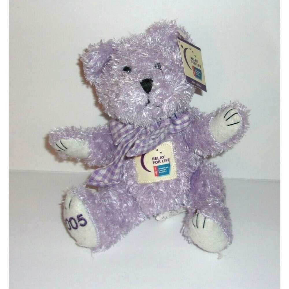 Relay for Life Purple Teddy Bear Gingham Ribbon Bow 2005 Plush Small 6"